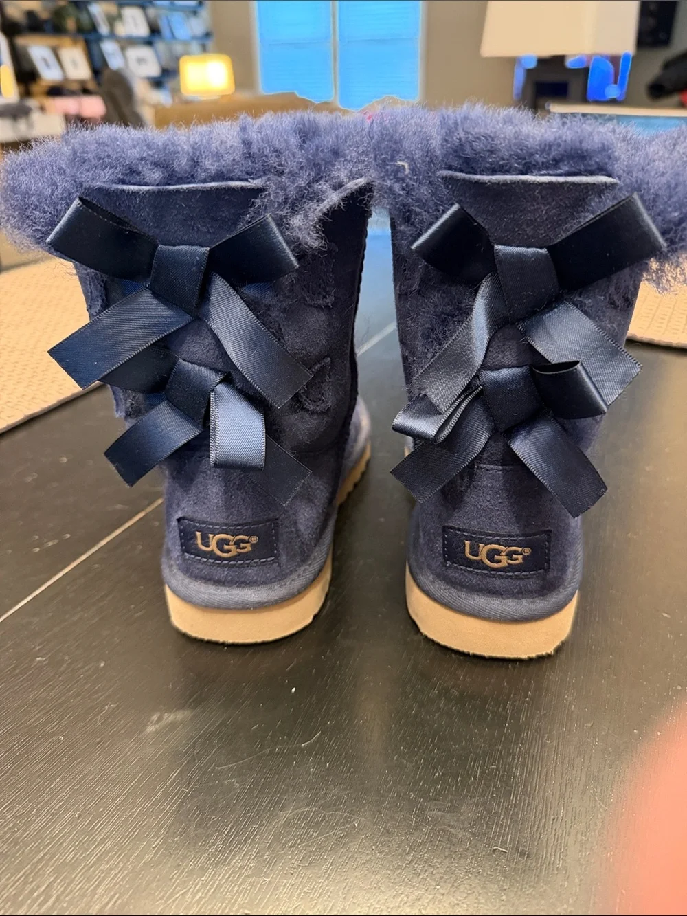 UGG Kids Navy Blue Suede Shearling Boots
